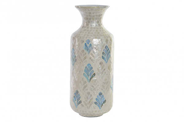 Vase bamboo nacre 23x23x55 sheet mosaic beige