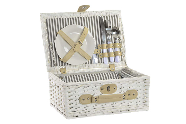 Picnic basket wicker polyester 38x25x16 2 services