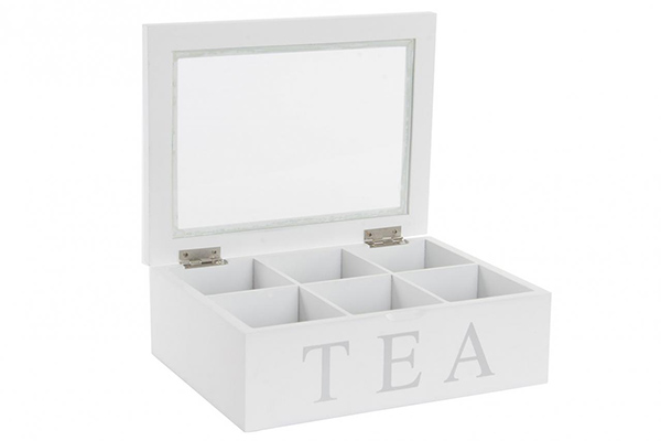 Tea box mdf glass 28x18x8 white