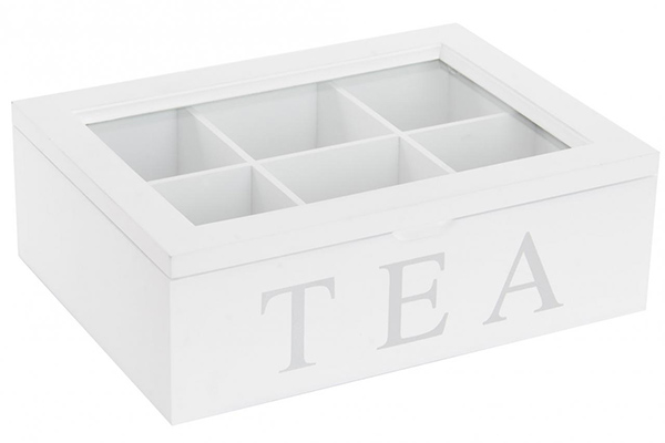 Tea box mdf glass 28x18x8 white