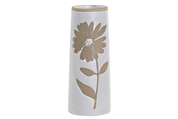 Vase gr s 10x10x25 fleurs blanc