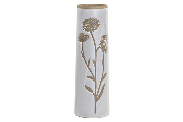 Vase gr s 10x10x31 fleurs blanc