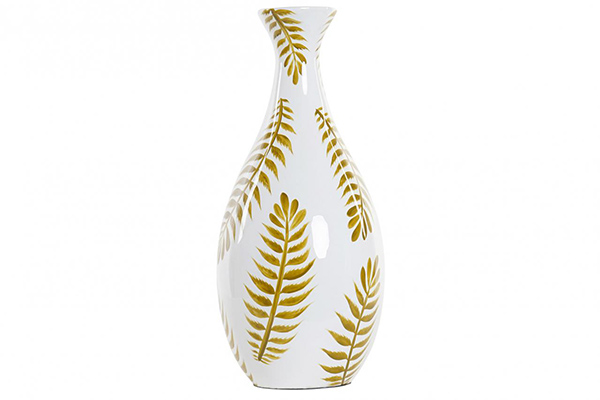 Vase mdf peint 19x19x44 feuilles laquÉ blanc