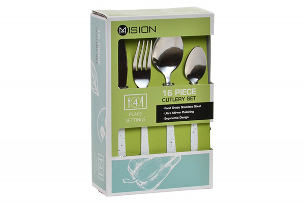 Cutlery set 16 inox 2x22,5 3mm jaspeado white