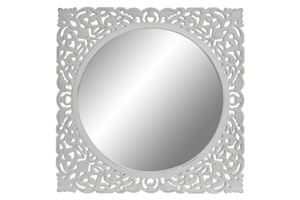 Mirror wood 55x1,5x55 ethnic carved white