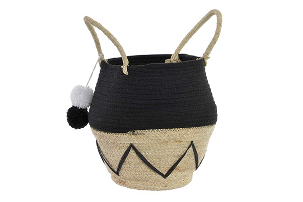Basket cotton fiber 31x30x38 pompon black