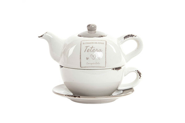 Teapot dolomite 18,5x16x13,5 cup aged