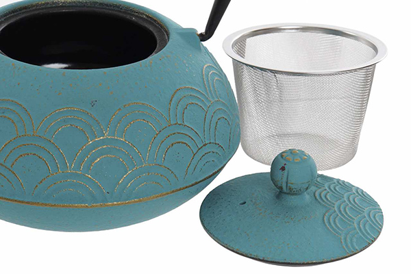 Teapot cast iron inox 18x15x10 900 ml, golden blue