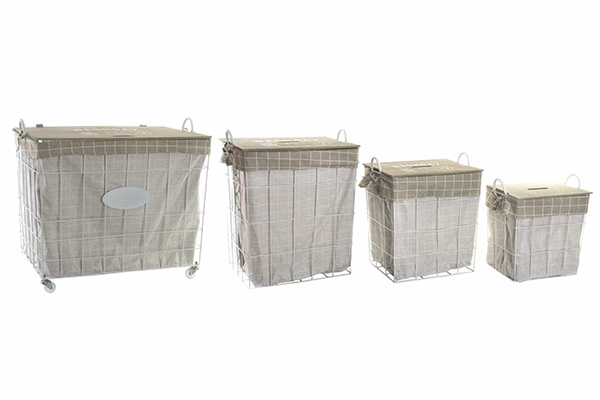 Laundry basket set 4 metal wood 64x43x53 top