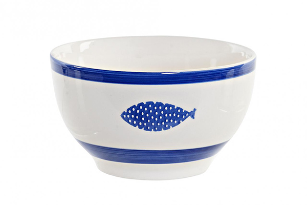 Bowl stoneware 14,5x14,5x8,5 fishes blue