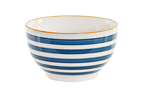 Bowl stoneware 14,5x14,5x8,5 stripes blue
