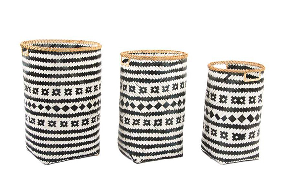 Basket set 3 bamboo 40x60x61 boho braided white