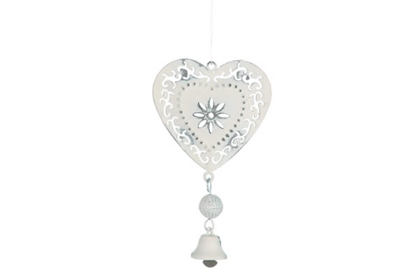 Dekoracija srce sa zvonom belo