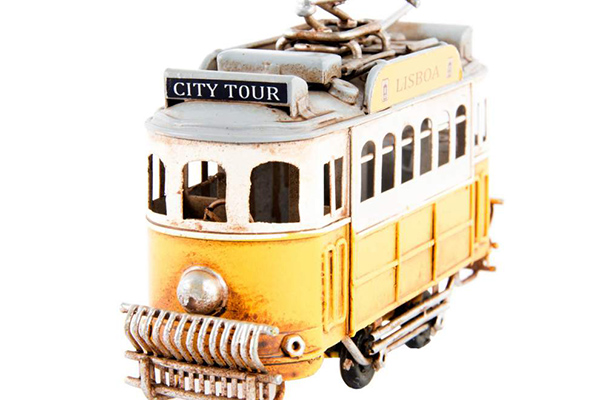 Decorative vehicle metal 13x5x8 trolley car yellow