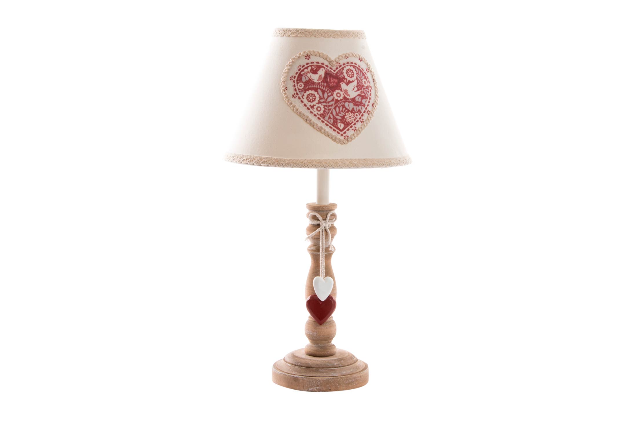 Drvena lampa sa platnenim abažurom sa srcima