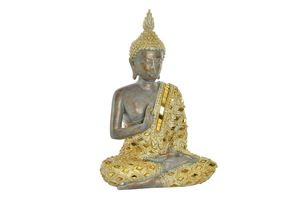 Figure resin mirror 18x12x25 buddha aged golden