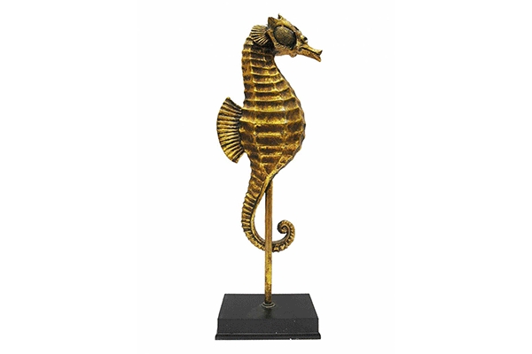 Figure resin 14x9x41 sea-horse golden