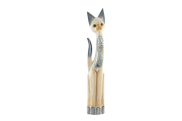 Figure carved wood 13x6x80 cat blue