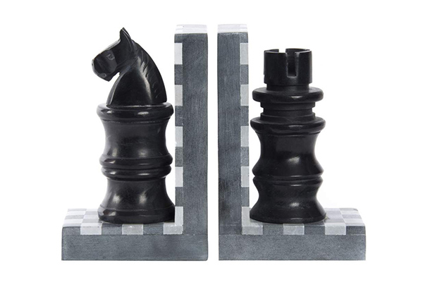 Bookend set 2 stone 9x6x16 chess