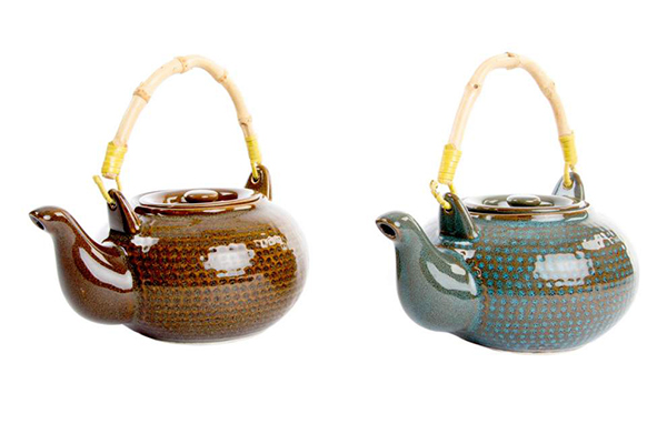 Teapot ceramics wood 18x14x9 550cc 2 col
