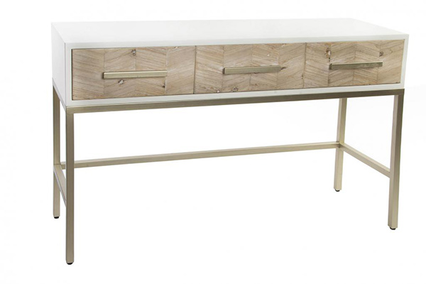 Console table wood metal 122x40x79 3 drawers