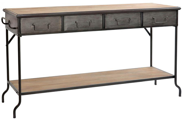 Console table metal wood 159x40x79,5 4 drawers