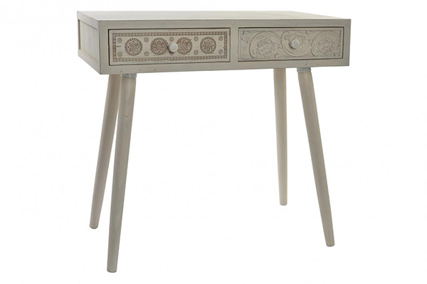 Console table wood 80x40x78 2 drawers aged white