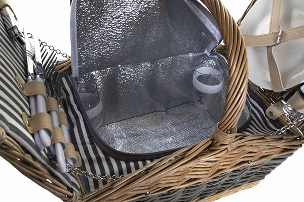 Picnic basket wicker polyester 40x28x36 2 services