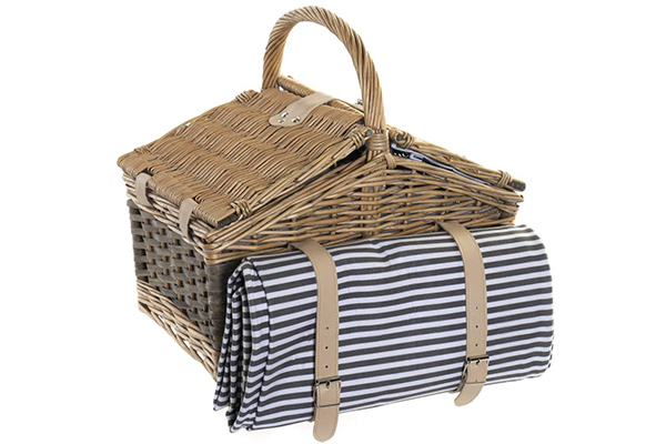 Picnic basket wicker polyester 40x28x36 2 services