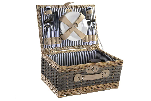 Picnic basket wicker polyester 40x28x19 4 services