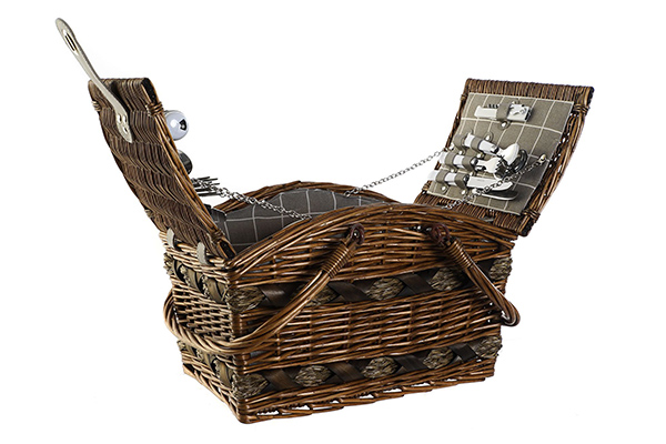 Picnic basket set 16 wicker wood 40x26x20 4 serv.
