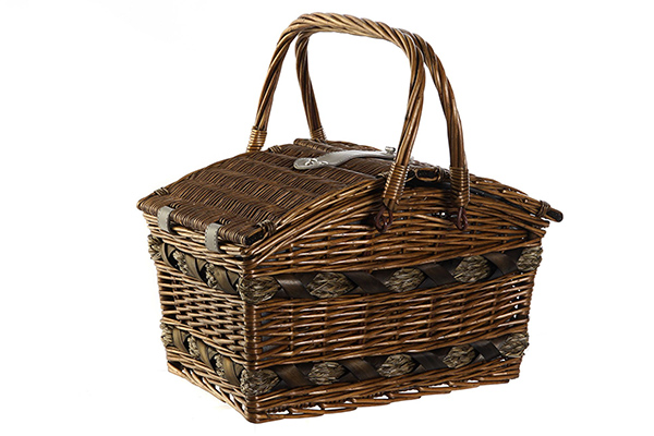 Picnic basket set 16 wicker wood 40x26x20 4 serv.