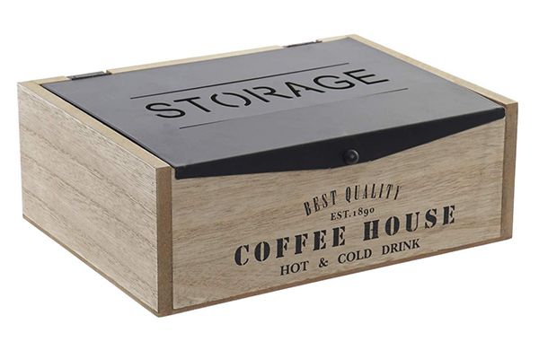 Box wood metal 24x18x8,5 coffee