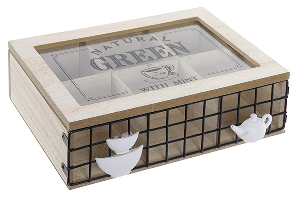 Tea box wood metal 24x17x7,5 coffee