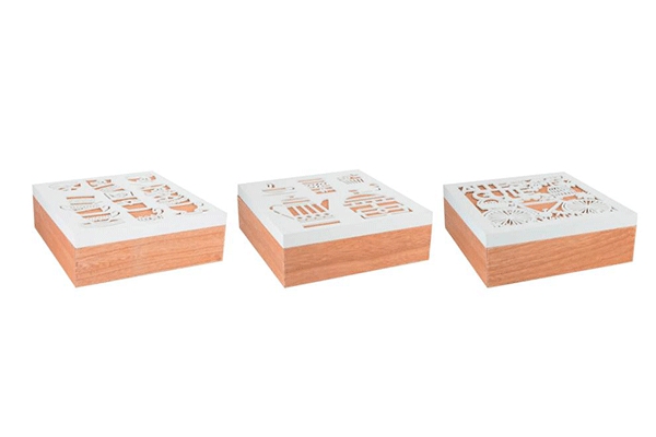 Kutija za čaj belo natur 23,5x23,5x8 3 modela