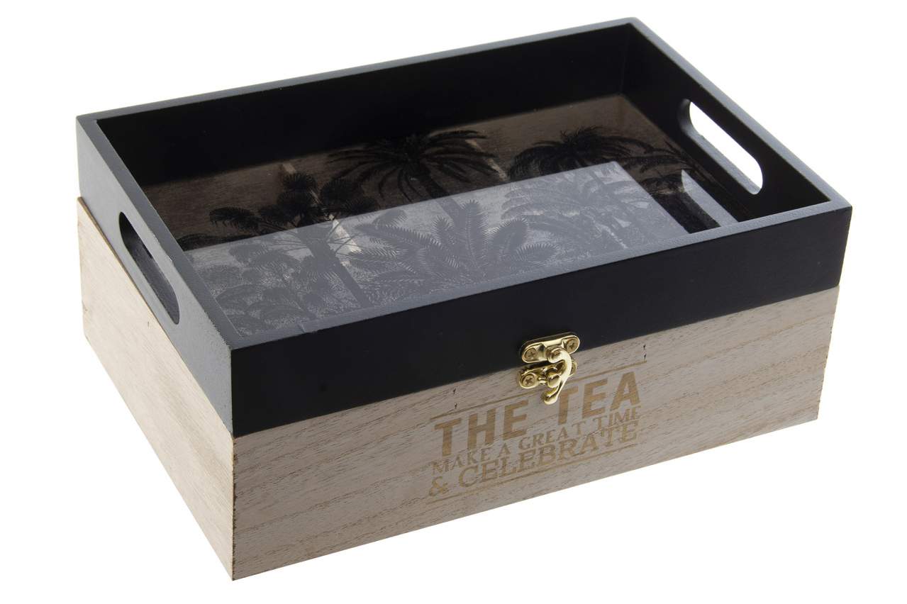 Kutija za čaj sa poslužavnikom tropical black 24x16x10