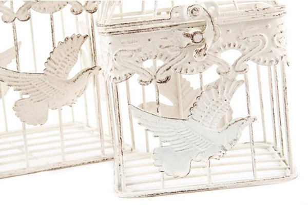 Metalni kavez set/2 beli četvrtasti sa pticama sa strane