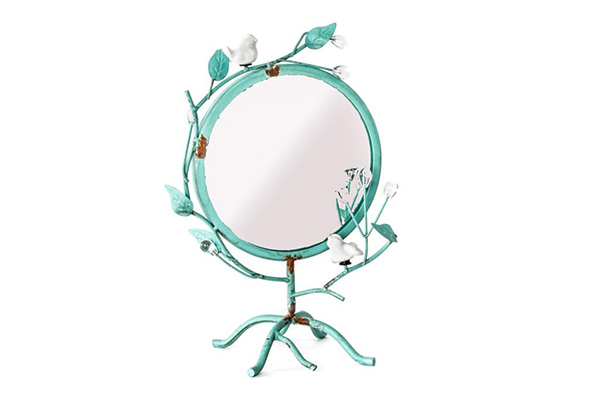 Metalno stono ogledalo sa listićima i ptičicama
