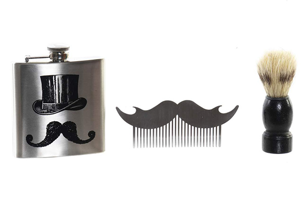 Present/gift set 3 inox 1 hipster hip flask silver