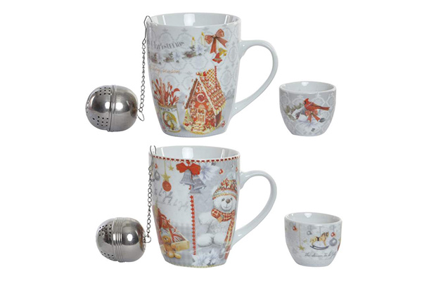 Tea mug porcelain inox 11x8x10 280ml. 2 mod.