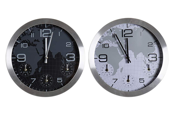 Clock aluminium 35,5x5,3x35,5 world map 2 mod.
