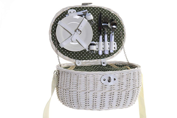 Picnic basket wicker polyester 39x28x18 2 services