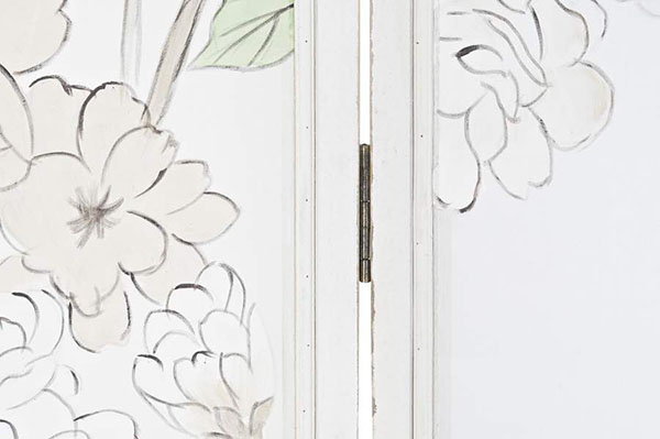 Folding screen nylon wood 150x2x180 flowers white