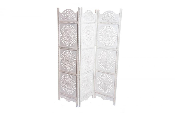 Folding screen carved wood 150x183x2 white