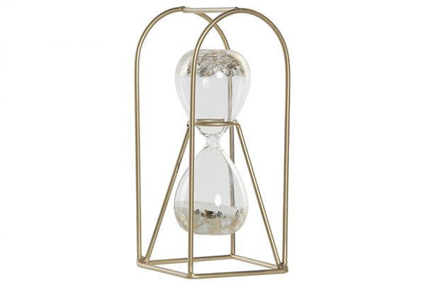 Hourglass/ sand clock iron glass 10x10x23 golden