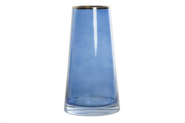 Vase glass metal 12x12x22 blue
