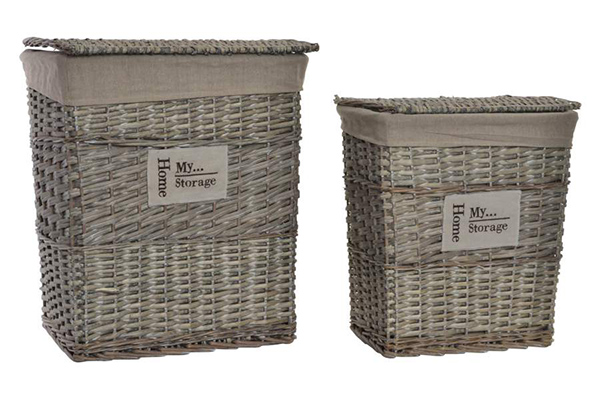 Laundry basket set 2 wicker cotton 45x35x58