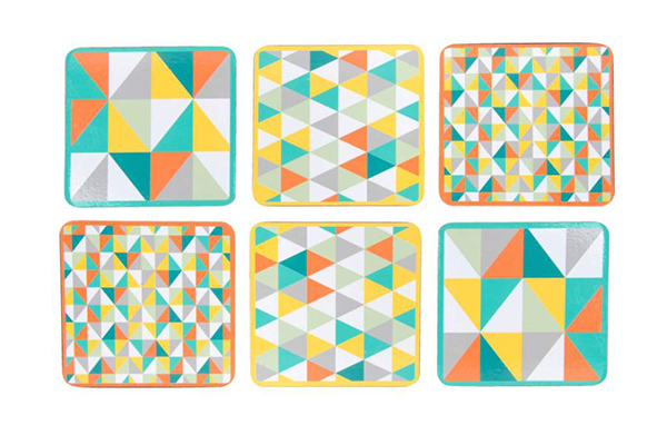 Coaster set 6 paperboard 10x10 multicolored