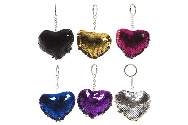 Key chain sequins polyester 9x3,5x6,5 heart 6 mod.