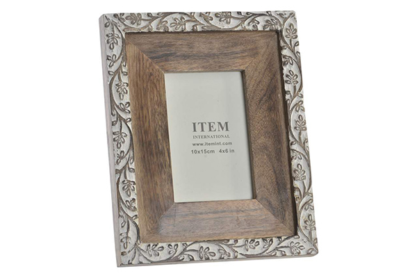 Photo frame carved wood 10x15 white